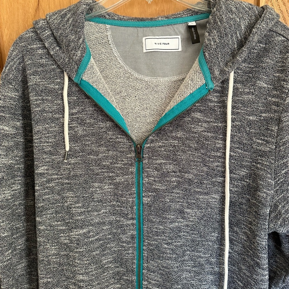 Five Four Gray and Blue Zip Up Sweater with Modern Design